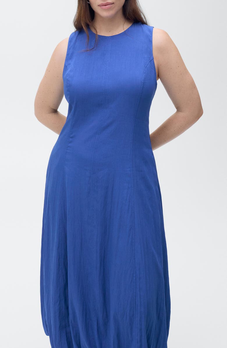 MANGO Sleeveless Bubble Hem Midi Dress, Alternate, color, Blue