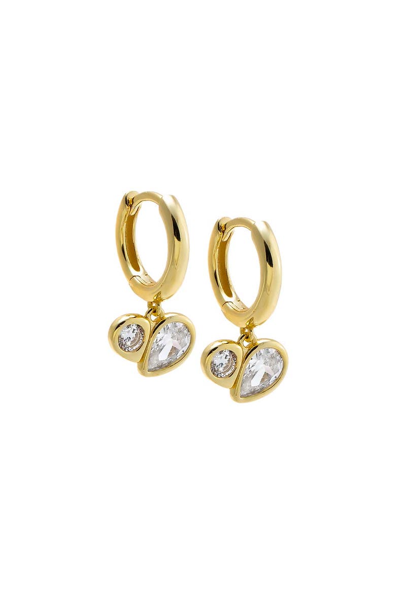Double Pear CZ Drop Huggie Earring, Main, color, Gold