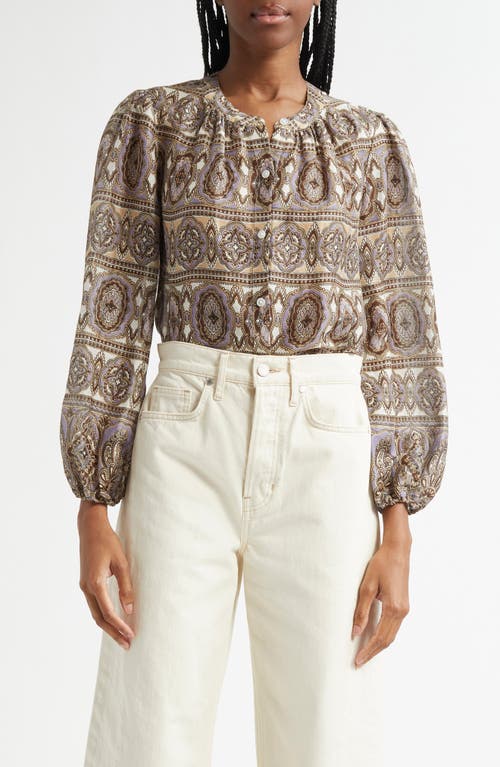 Veronica Beard Ashlynn Printed Top In Stone Khaki Multi