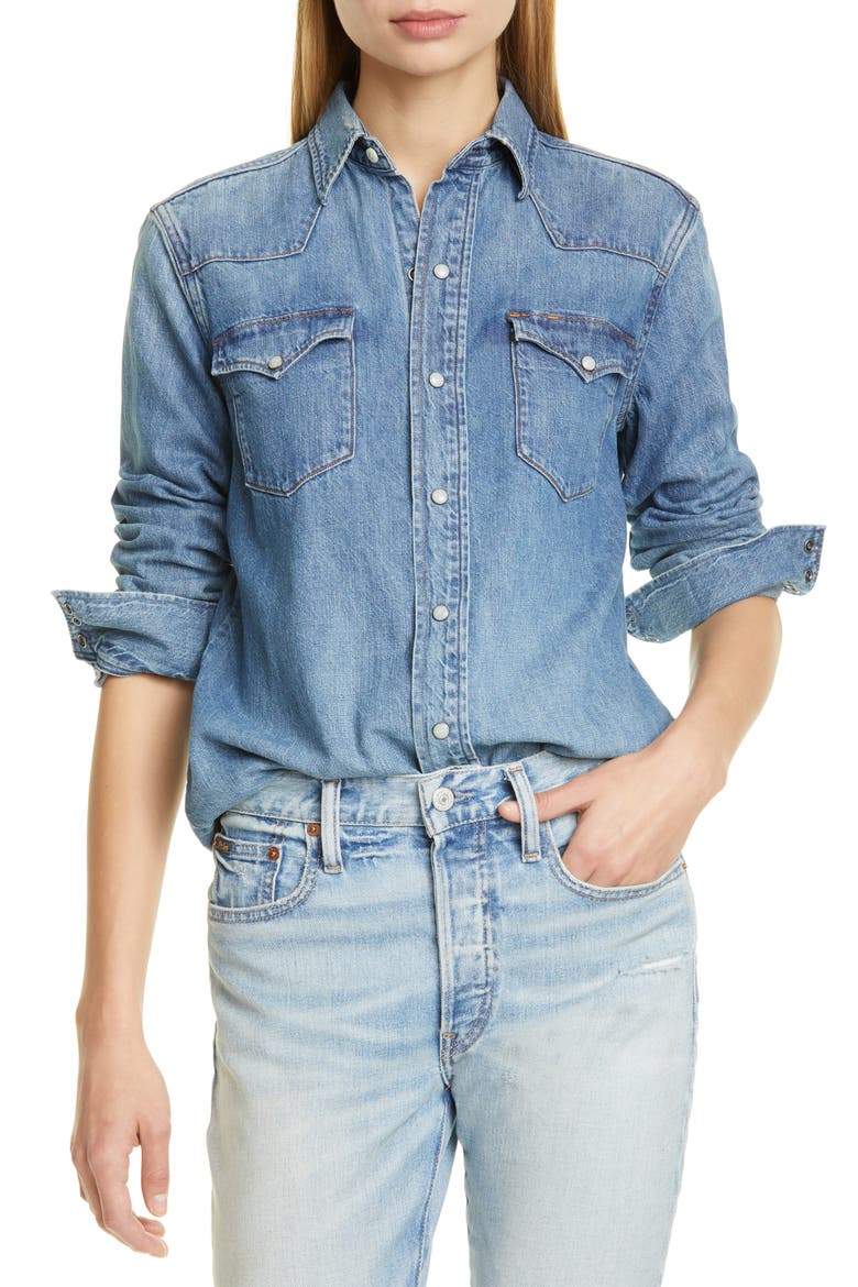 Western Denim Shirt, Main, color, BLUE