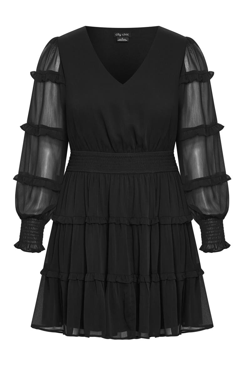 Daisy June Tiered Long Sleeve Dress, Alternate, color, BLACK