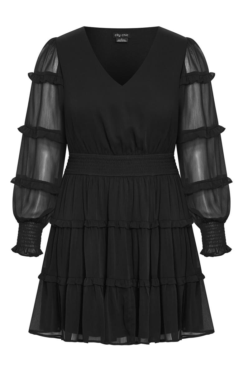 City Chic Daisy June Tiered Long Sleeve Dress, Alternate, color, Black