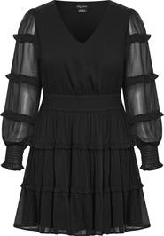 City Chic Daisy June Tiered Long Sleeve Dress