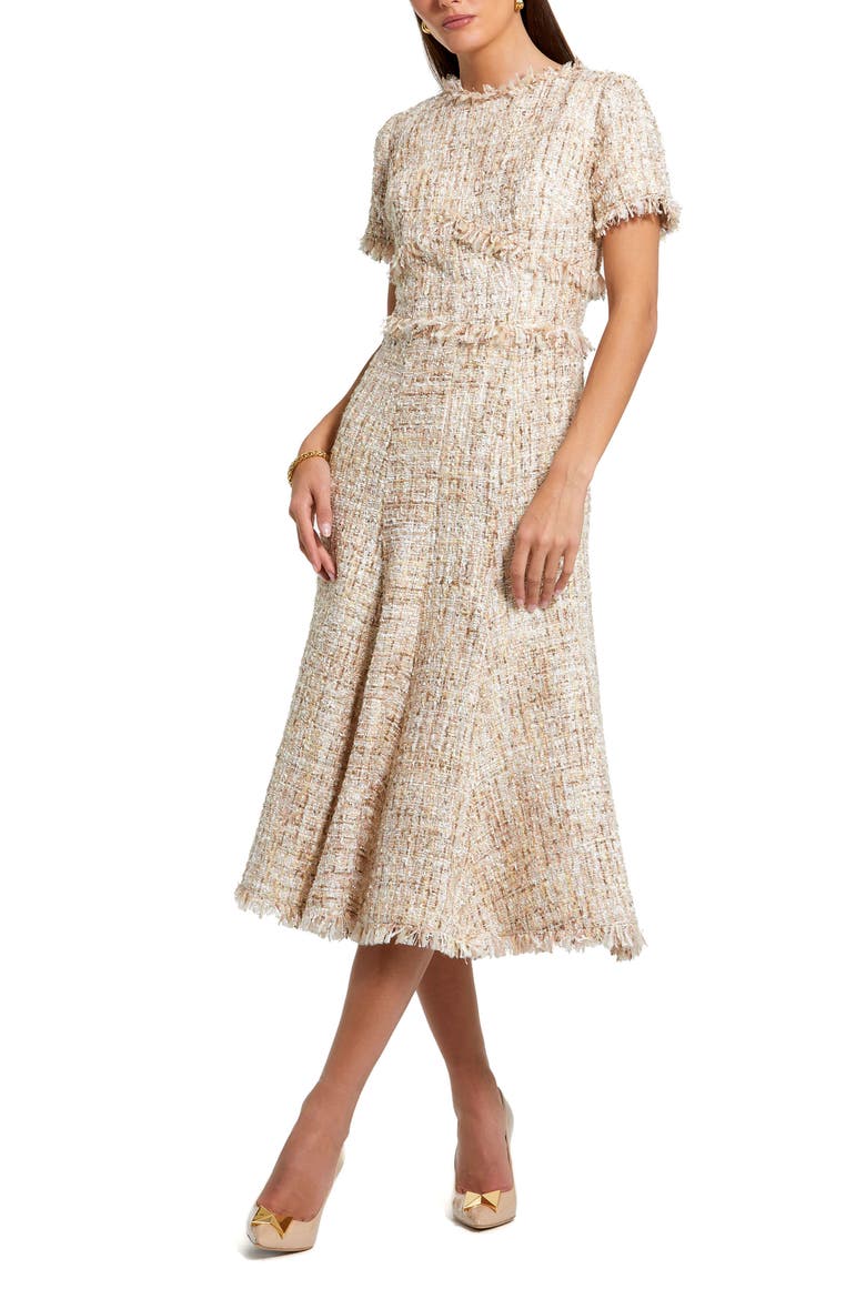 Petite Boucle Short Sleeve A Line Midi Dress, Main, color, Blush