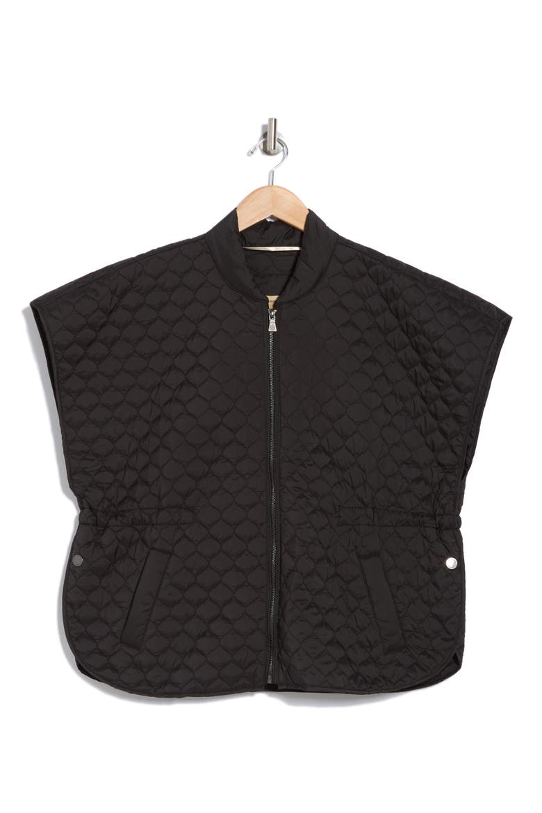 Quilted Capelet Jacket, Alternate, color, BLACK