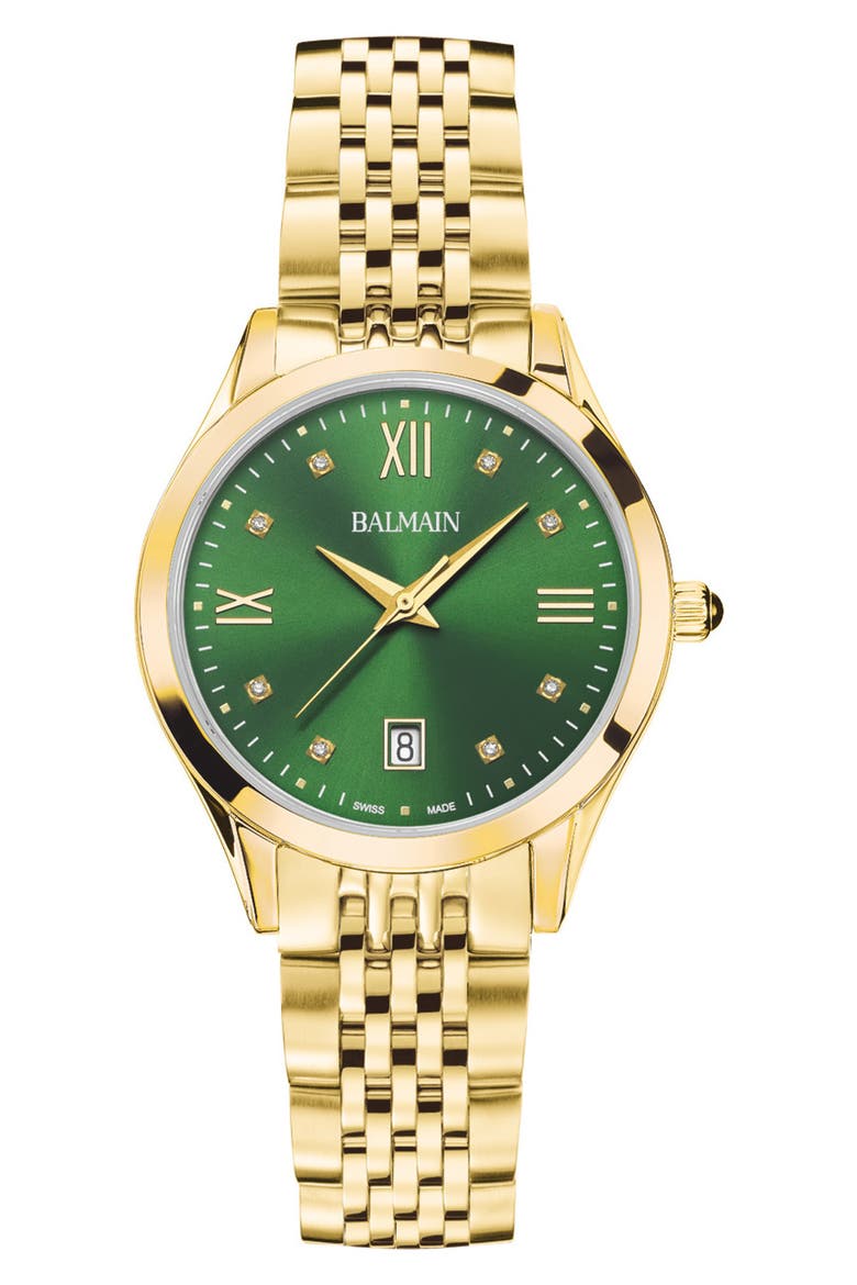 Classic R Diamond Bracelet Watch, 34mm, Main, color, YELLOW GOLD PVD COATING