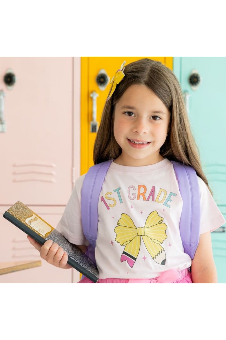 First Grade Pencil Bow Short Sleeve T-Shirt, Alternate, color, Pink