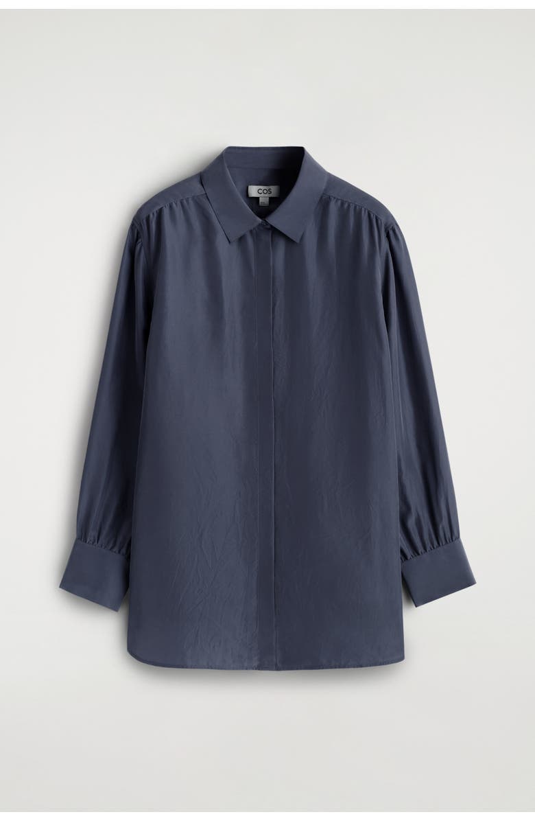 COS Gathered Crinkled-silk Shirt, Alternate, color, Navy