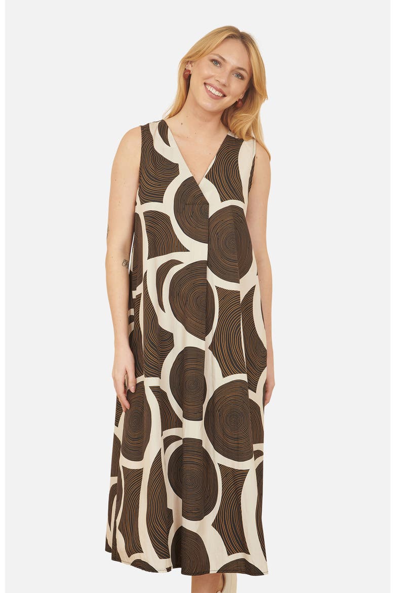 Sleeveless V-Neck Trapeze Midi Dress, Alternate, color, Brown