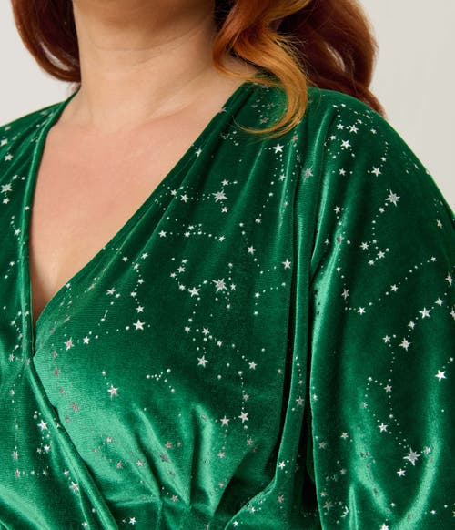 Unique Vintage Plus Size Velvet Tie Wrap Surplice Midi Dress In Green