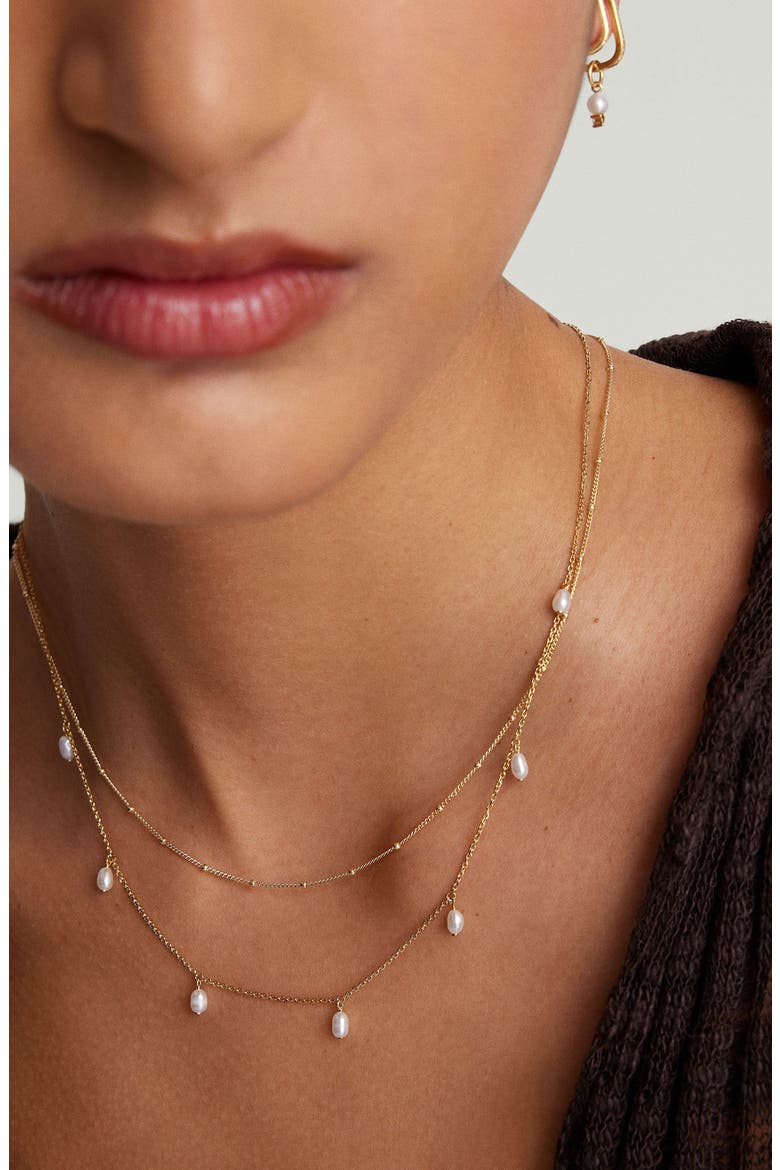 Tiny Pearl Station Necklace, Alternate, color, 18k Gold Vermeil / Pearl