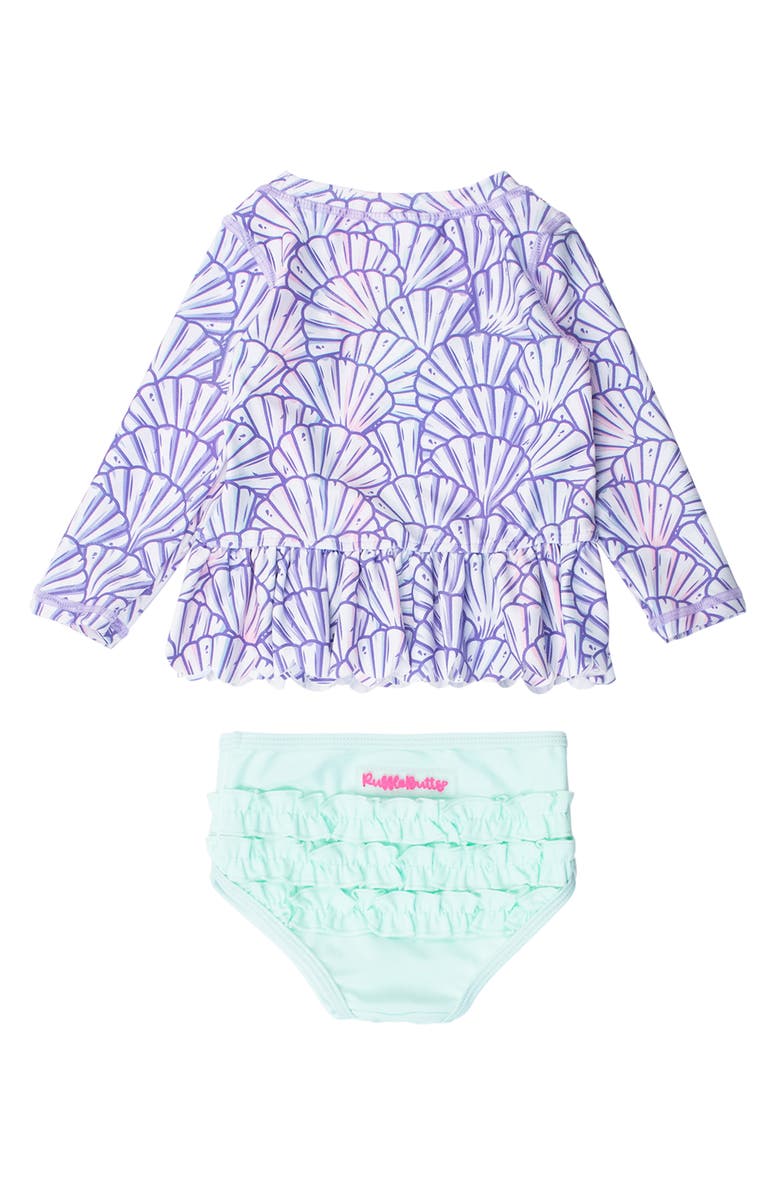 RuffleButts Magical Mermaid Two-Piece Rashguard Swimsuit, Alternate, color, Purple