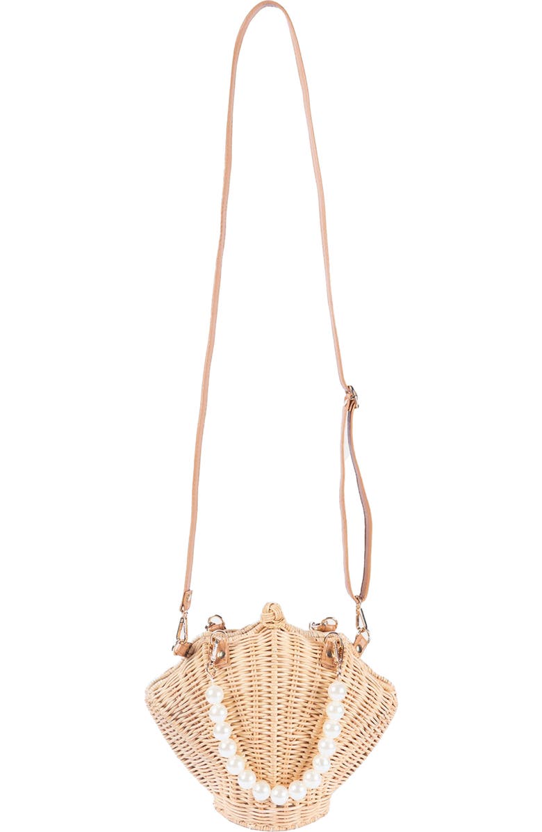 Jelavu Rattan Shell Faux Pearl Top Handle Bag, Alternate, color, Light Natural
