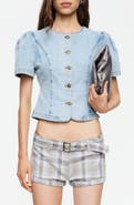 LIONESS Puff Sleeve Denim Shirt