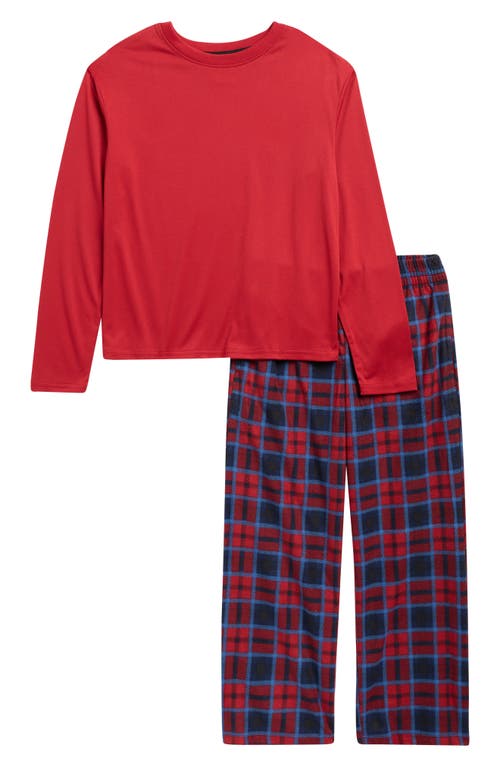 Nordstrom Kids' Long Sleeve Henley T-shirt & Fleece Pajama Pants Set In Red