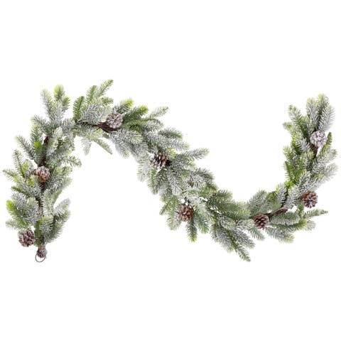 Flocked Pine and Pinecones Artificial Christmas Garland - 5.5' x 10" - Unlit