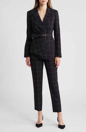 Tahari ASL Windowpane Check Belted Blazer & Pants Set