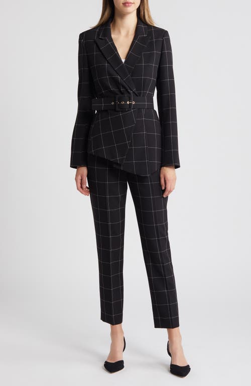 Tahari Asl Windowpane Check Belted Blazer & Pants Set