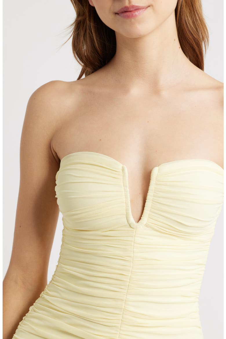 Beverly Ruched Strapless Chiffon Maxi Dress, Alternate, color, BUTTER