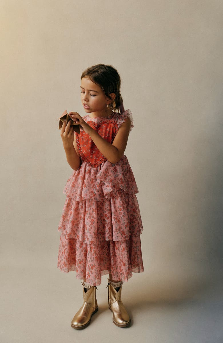Mini Boden Kids' Heart Tulle Party Dress, Alternate, color, Strawberry Pink Meadow Floral