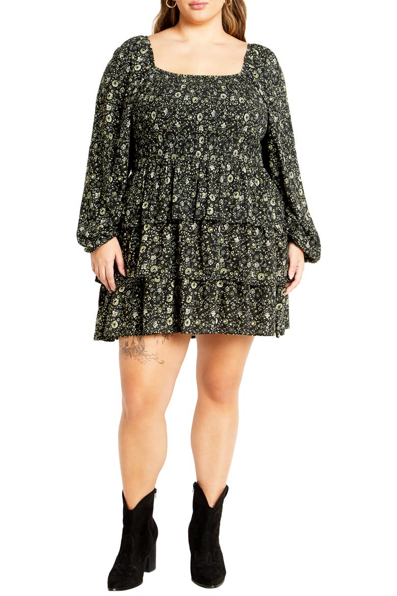 Piper Floral Minidress, Main, color, GREEN PRINT