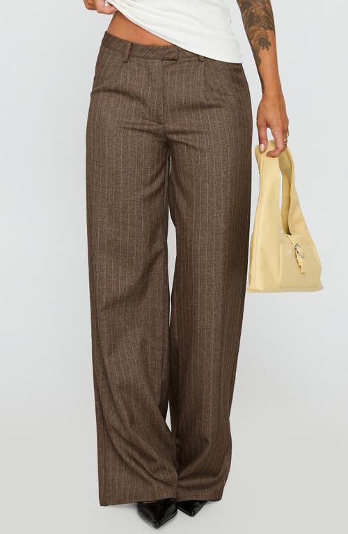 Princess Polly Broadcast Pinstripe Low Rise Wide Leg Pants In Brown