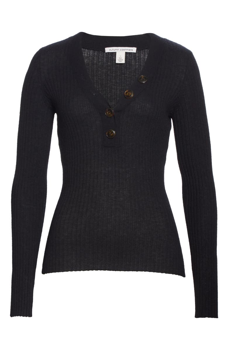 autumn cashmere Ribbed Cashmere Henley Sweater, Alternate, color, 