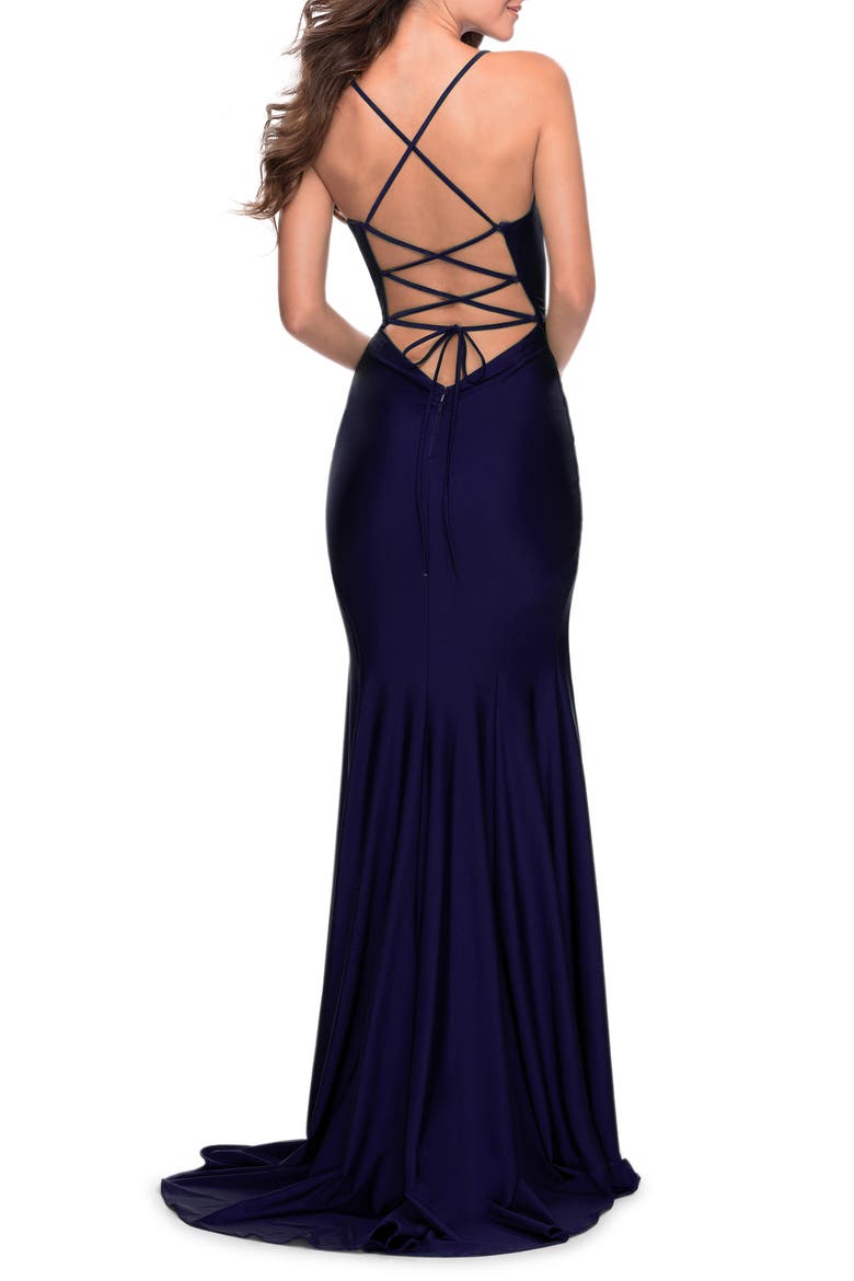 Jersey Column Gown, Alternate, color, NAVY