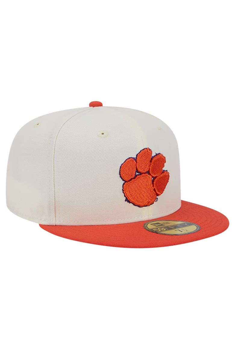Men's New Era Clemson Tigers Chrome White Vintage 59FIFTY Fitted Hat, Alternate, color, White