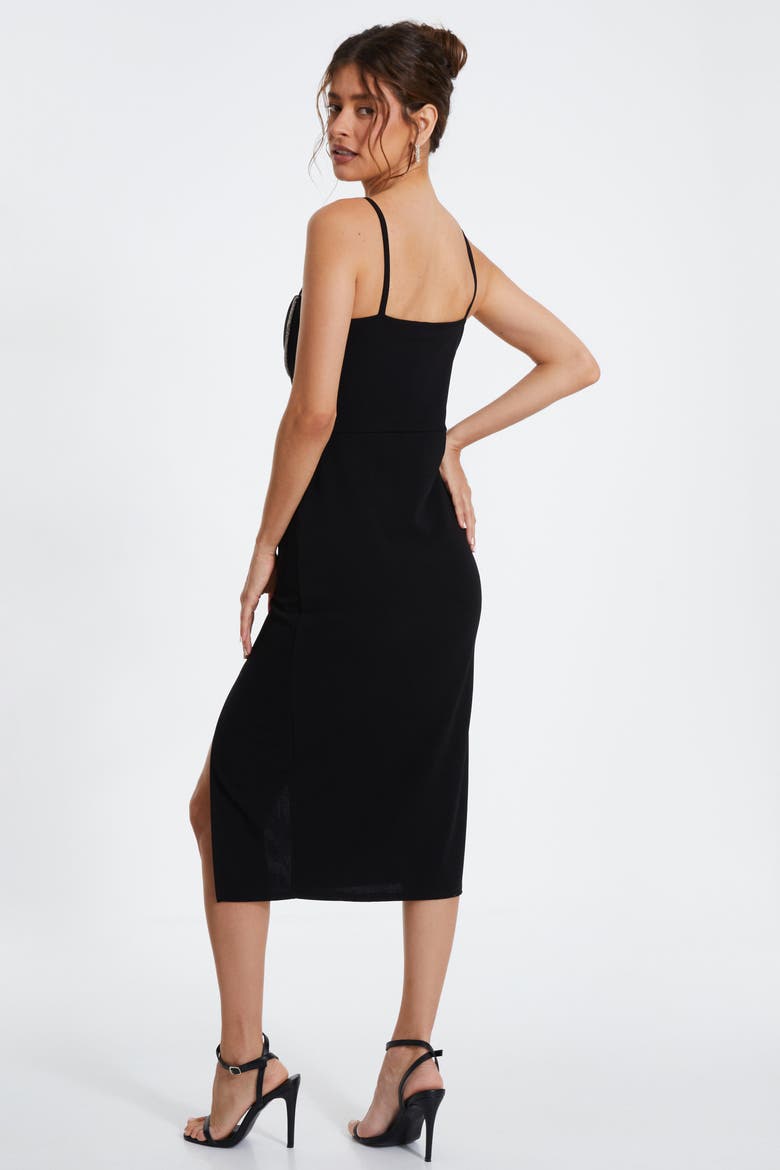 Scuba Crepe Diamante Trim Midi Dress, Alternate, color, Black