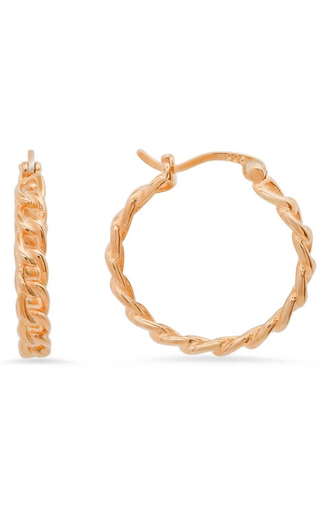 Sterling Silver Curb Chain Hoop Earrings