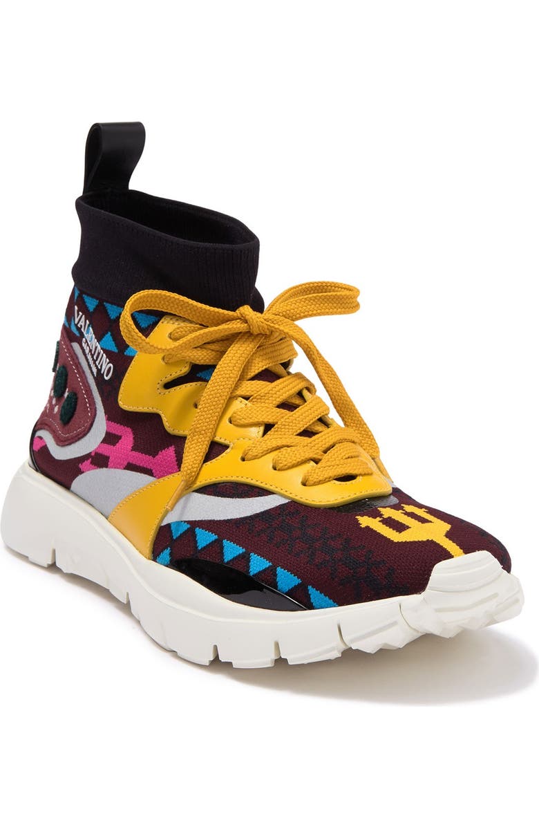 Valentino Garavani Geo Design Leather Overlay Mesh Sneaker, Main, color,