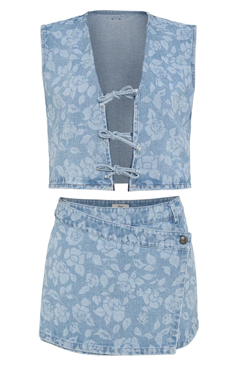 Maaji Blushing Petals Misty Printed Cotton Blend Denim Cover-Up Miniskirt, Alternate, color, Blue