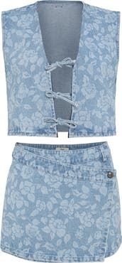 Maaji Blushing Petals Misty Printed Cotton Blend Denim Cover-Up Miniskirt