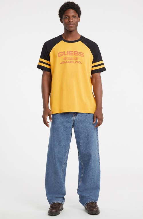 Guess Jeans Raglan Sleeve Graphic T-shirt In Yellow