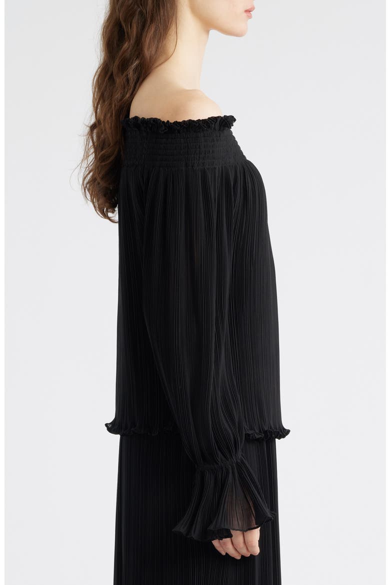 Elizabeth Plissé Off the Shoulder Top, Alternate, color, BLACK