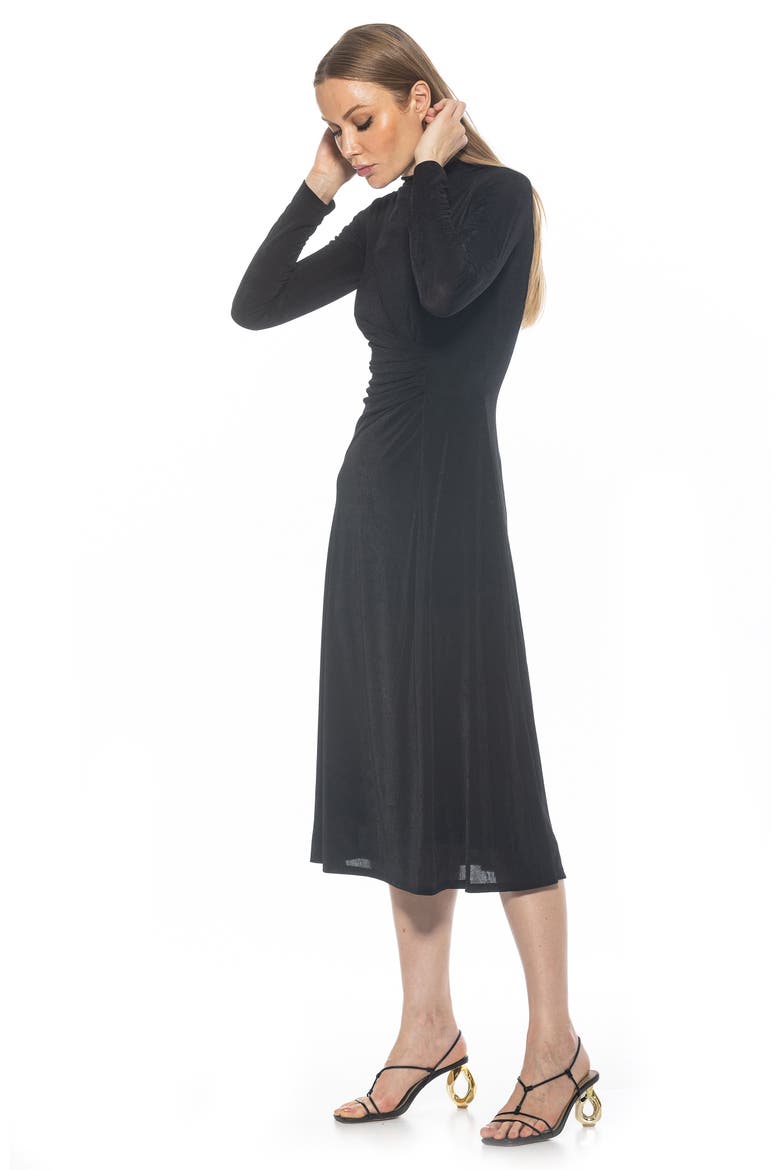 Marla Long Sleeve Draped Midi Dress, Alternate, color, BLACK