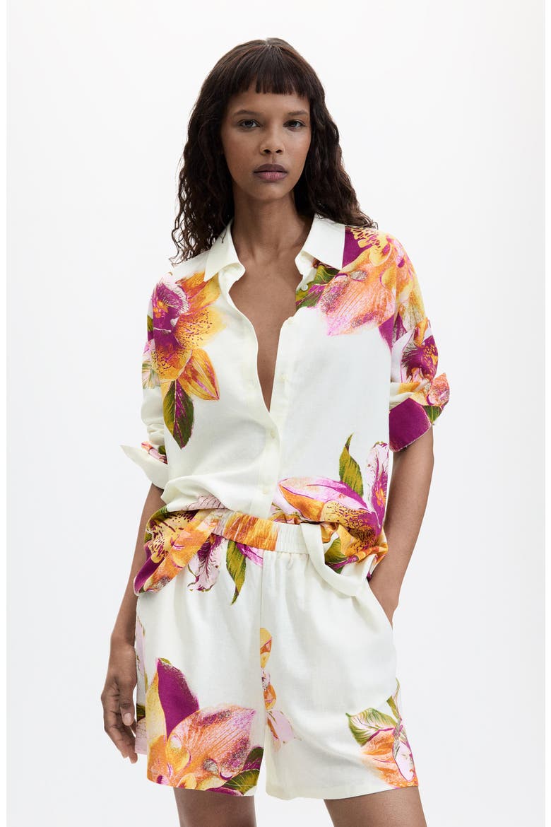 Floral Relaxed Shorts, Alternate, color, OFF WHITE