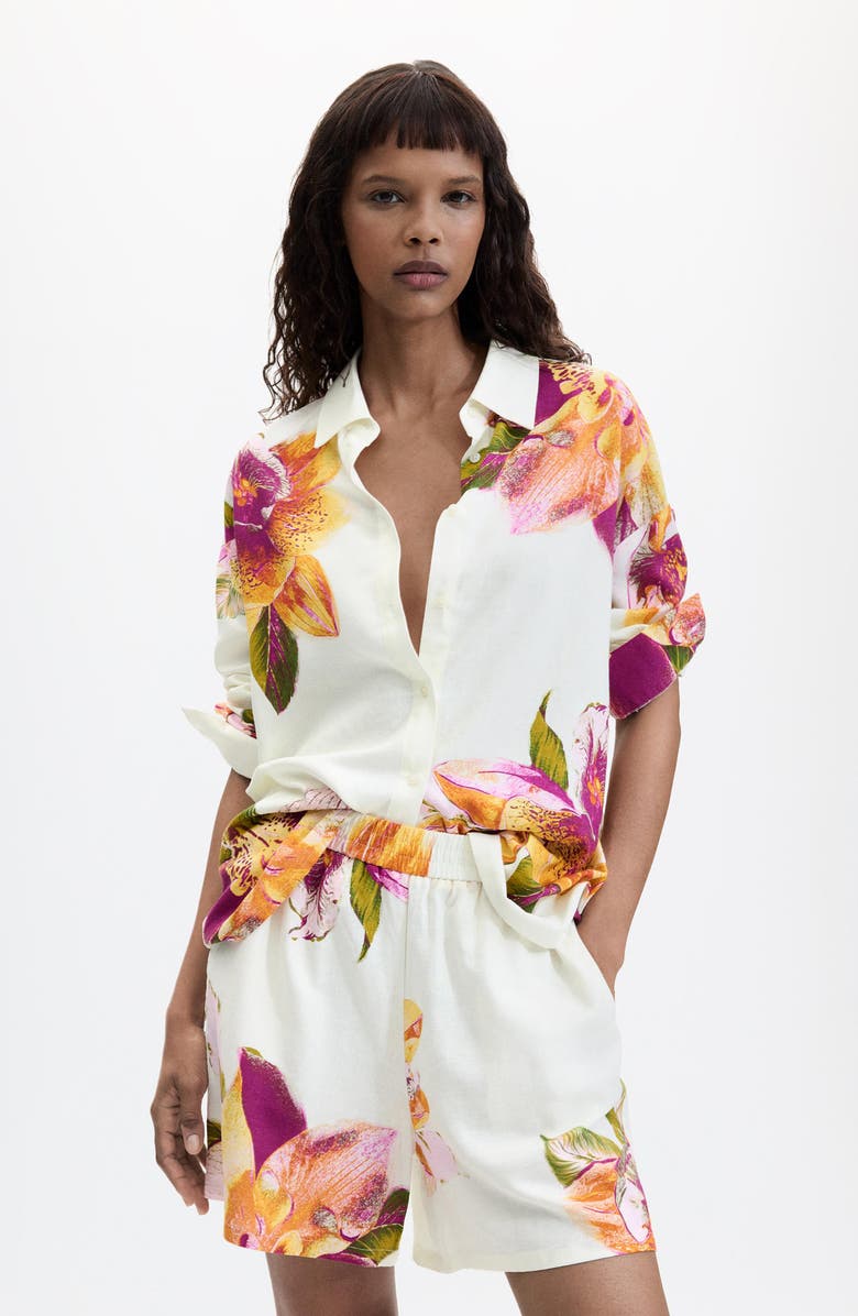 Desigual Floral Relaxed Shorts, Alternate, color, Off White