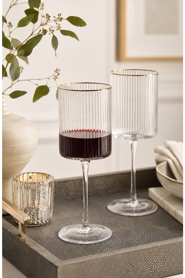 Optic Set of 4 Wine Glasses, Alternate, color, CLEAR/ GOLD