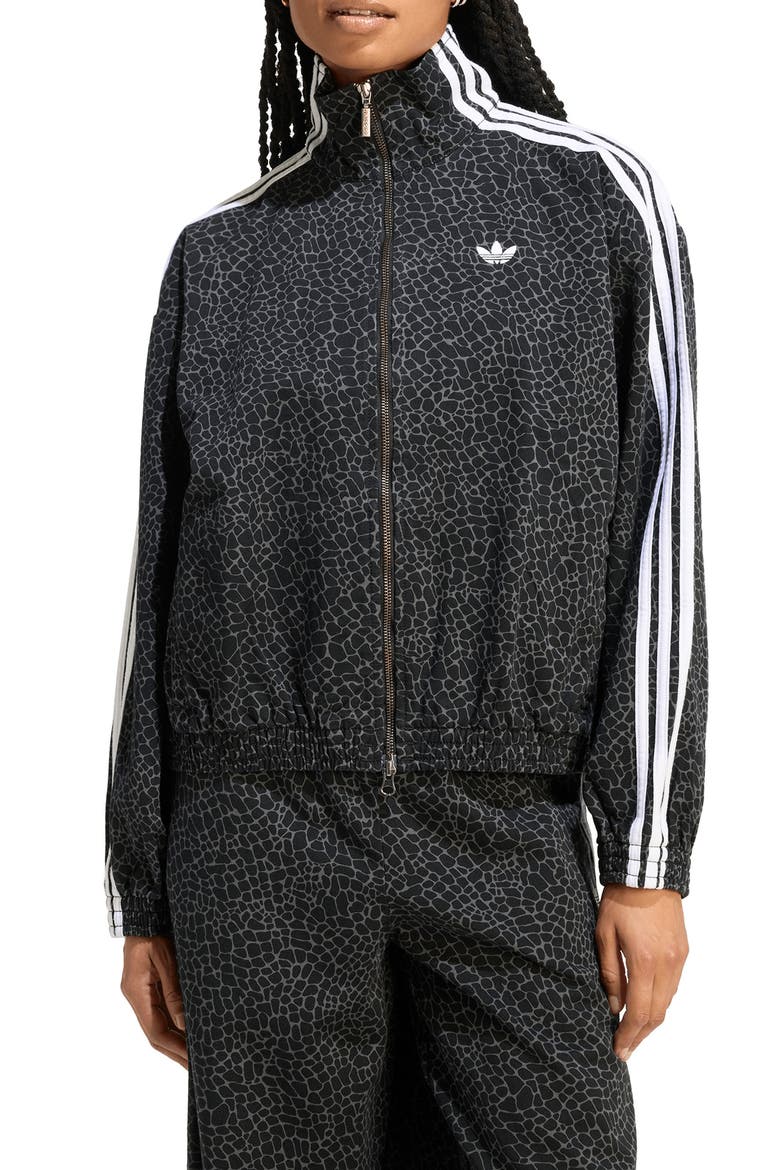 Firebird Animal Print Denim Track Jacket, Main, color, BLACK/ GREY SIX