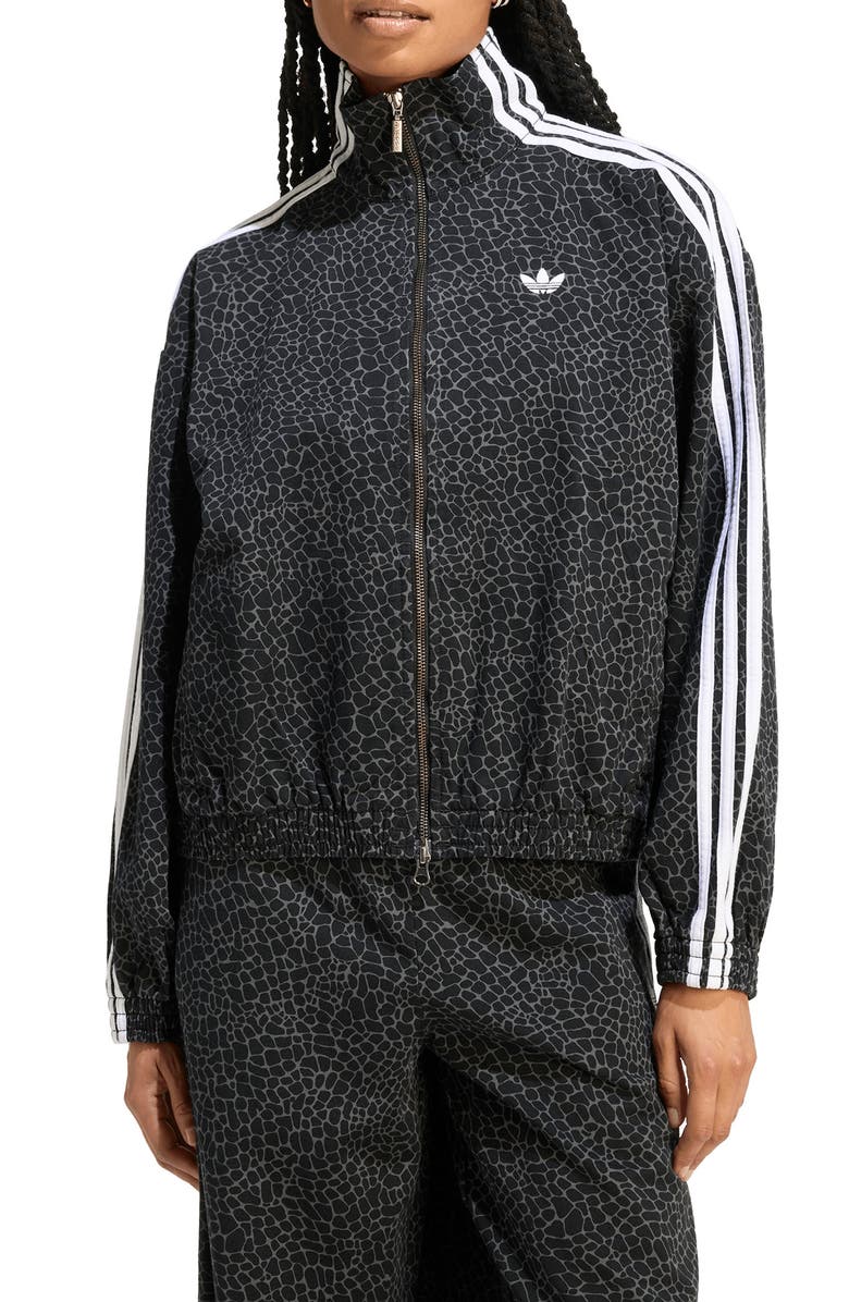 adidas Originals Firebird Animal Print Denim Track Jacket, Main, color, Black/ Grey Six