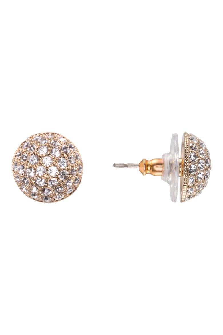 Small Pavé Swarovski Crystal Button Earrings, Main, color, WHITE/ GOLD