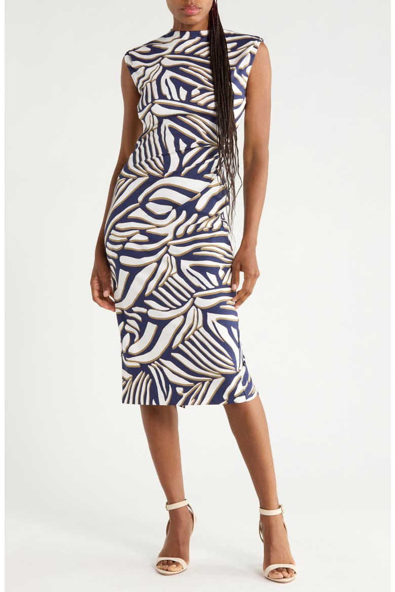 Darrius High Neck Midi Dress, Main, color, SAVANAH SHADOW NAVY