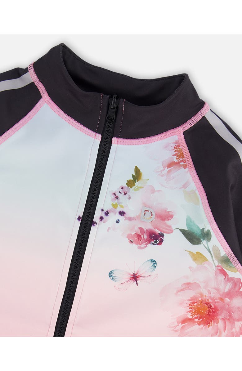 Deux par Deux Little Girl's Athletic Jacket Gradient Pink Printed Big Flowers, Alternate, color, 