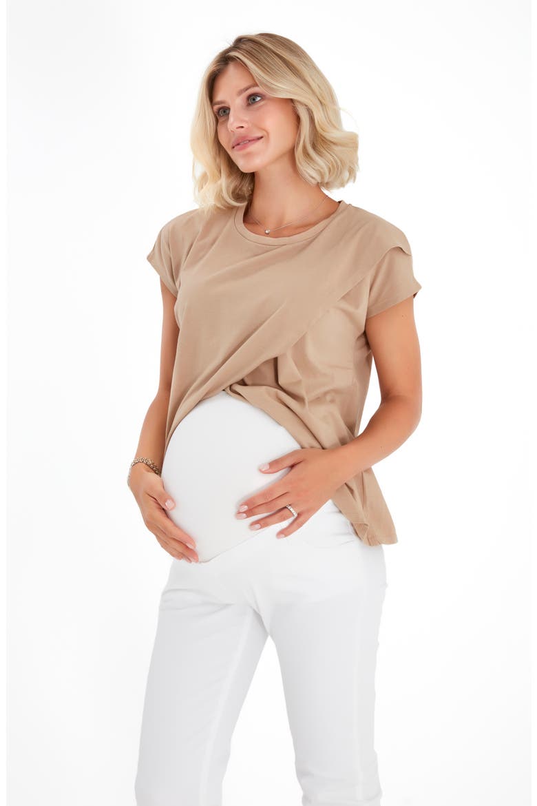 Graceful Non-Denim Foldover Waistband Maternity Pants, Alternate, color, WHITE