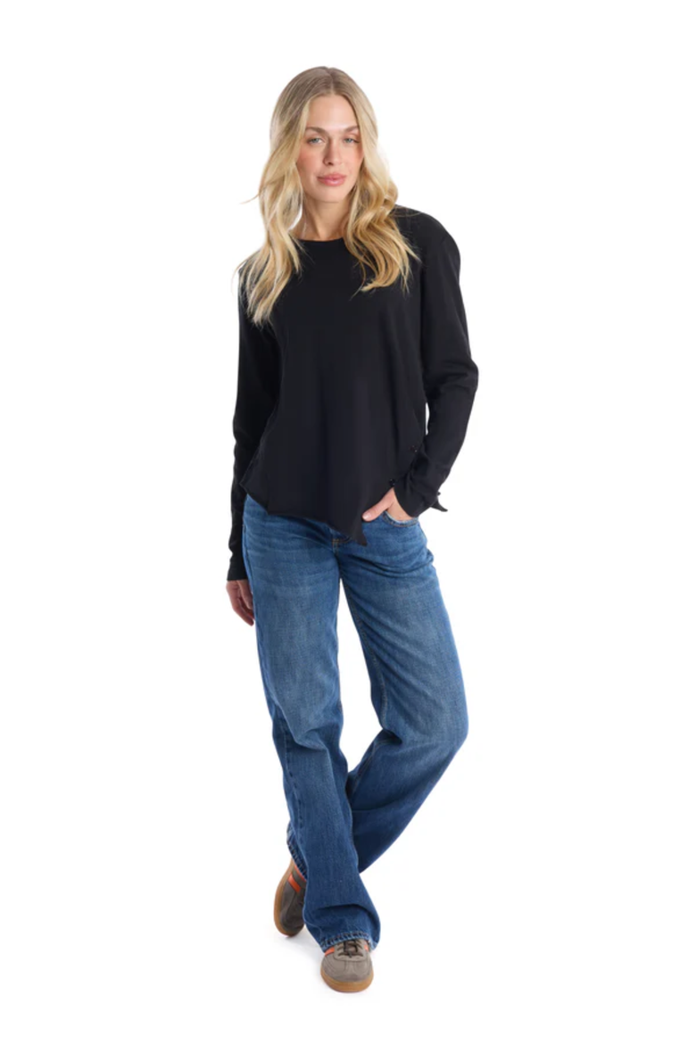 Long Sleeve Tee With Asymmetrical Hem & Button Detail, Alternate, color, Black