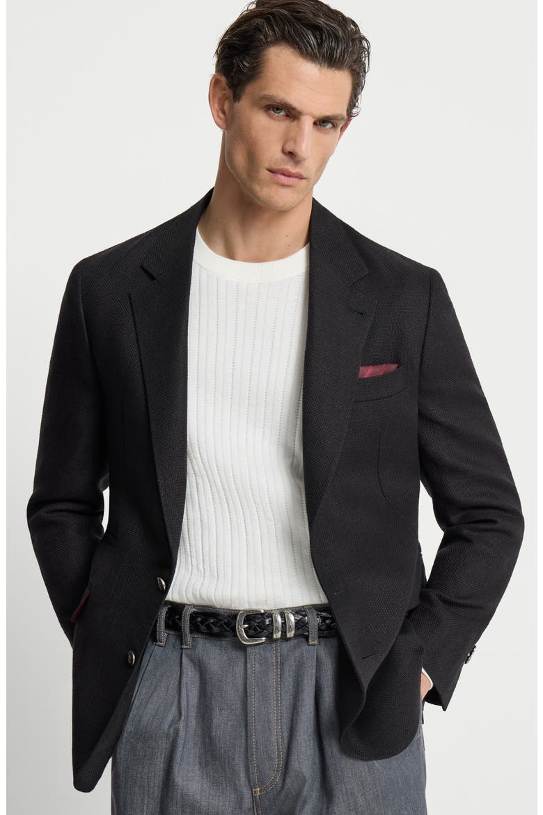 Hopsack deconstructed blazer, Alternate, color, Black