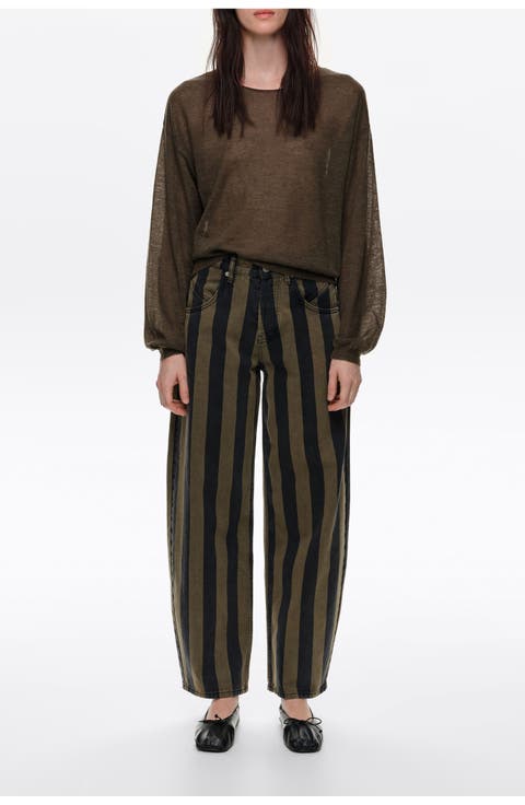 Striped Denim Barrel Trousers