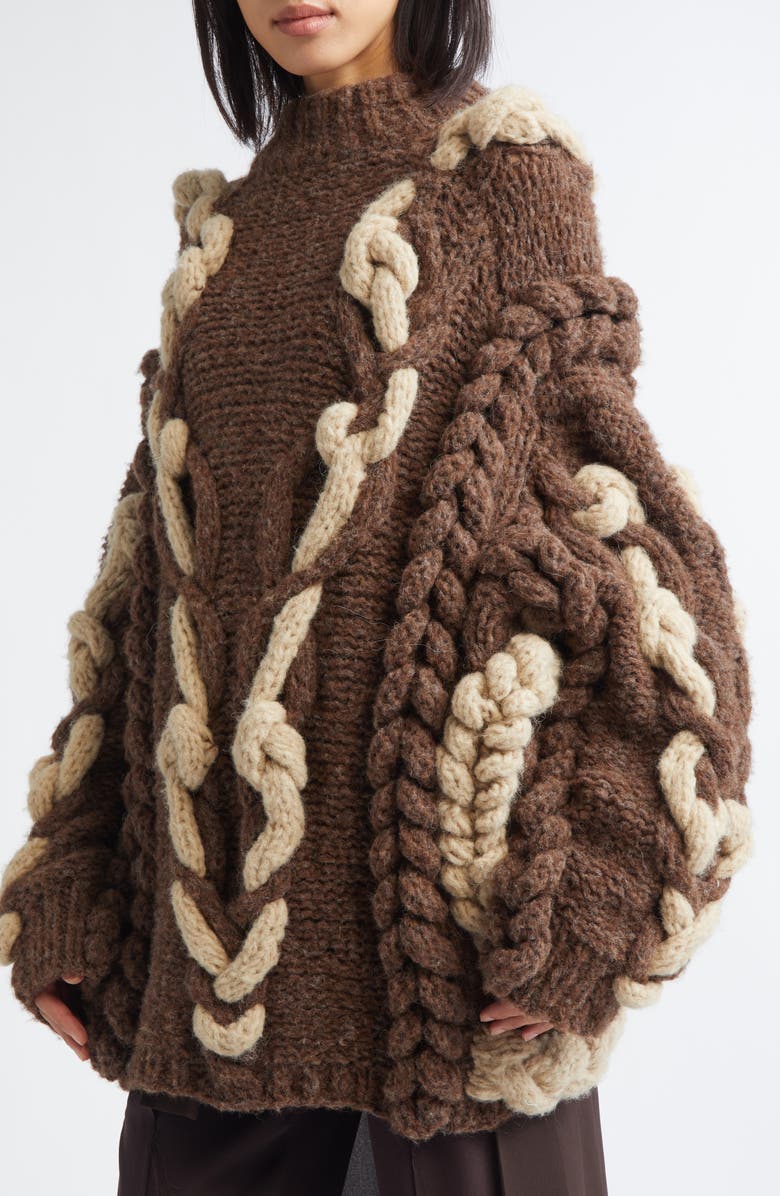 Meruert Tolegen Oversize Cable Knit Baby Alpaca & Merino Wool Blend Sweater, Alternate, color, Brown